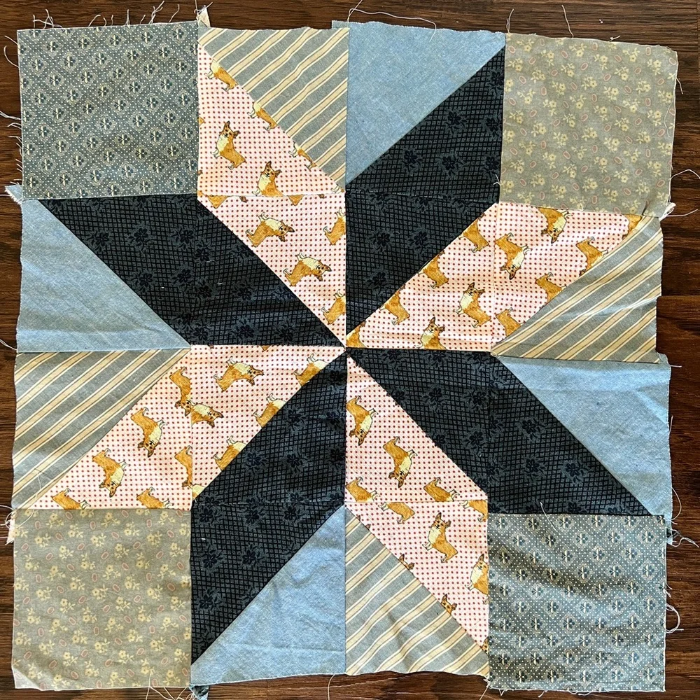 Vintage star quilt square cutter lot 3 22” square Americana vintage fabric corgi